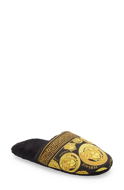 Shop Versace Medusa Amplified Slipper In Black-gold