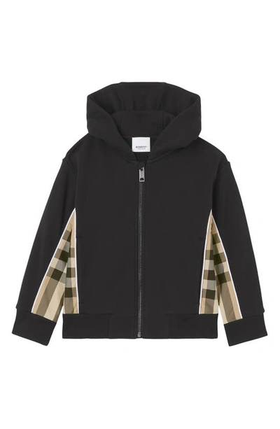 Shop Burberry Kids' Graham Check Panel Cotton Hoodie In Black