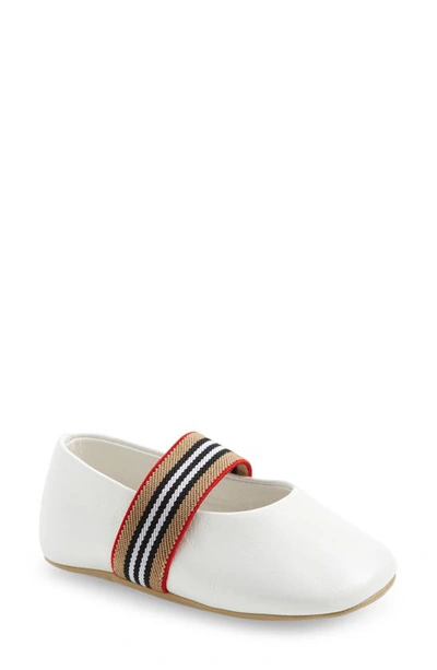 Shop Burberry Livvy Icon Stripe Ballet Crib Shoe In Optic White