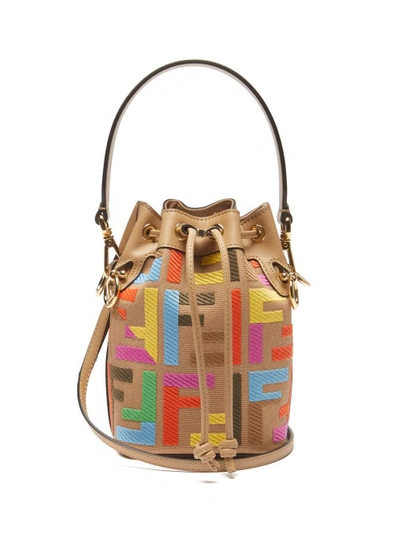 Fendi Embroidered Canvas And Leather Mon Tresor Bucket Bag