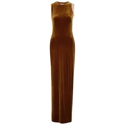 Shop Galvan Dusk Crescent Bronze Velvet Gown In Gold