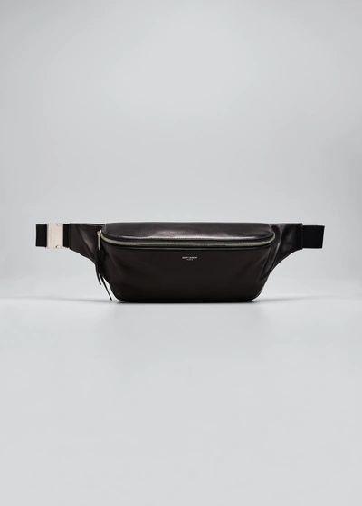 Shop Saint Laurent Men's City Leather Belt Bag/fanny Pack In Nero/nero