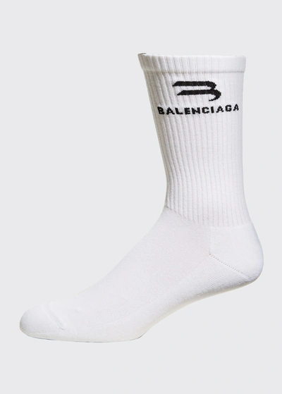 Shop Balenciaga Men's Glow-in-the-dark Logo Socks In Whiteblack