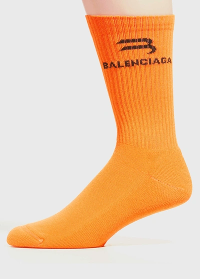 Shop Balenciaga Men's Logo Sport Socks In Orange/blk