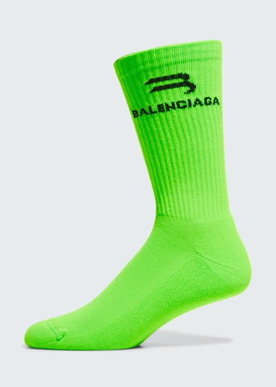 Shop Balenciaga Men's Logo Sport Socks In Vert/nero