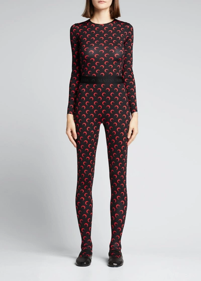 Shop Marine Serre Moon-print Jersey Top In All Over Moon Red