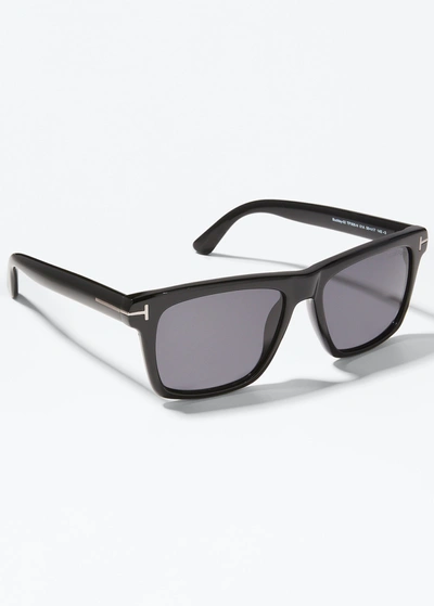 Shop Tom Ford Men's Square Acetate Sunglasses In 01a Black/grey