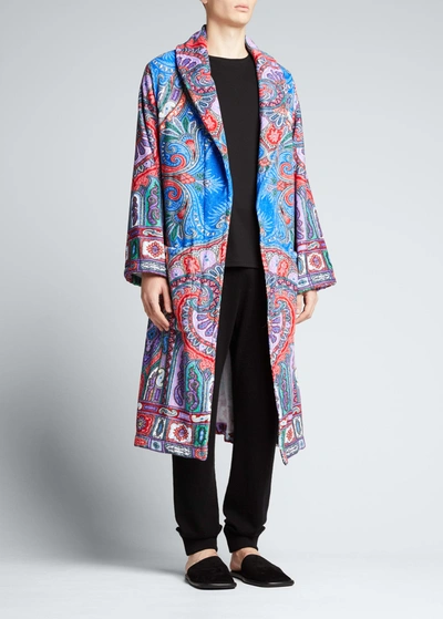 Shop Etro Men's Paisley Cotton Robe In Red