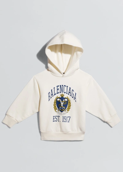 Shop Balenciaga Kid's University Crest Logo Hoodie In Off Whiteblue