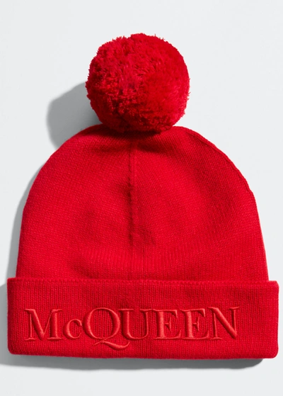 Shop Alexander Mcqueen Cashmere-wool Beanie With Pompom In 6400 Red