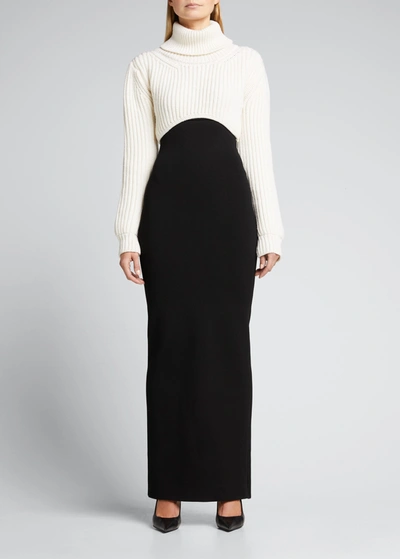 Shop Brandon Maxwell Ribbed Wool Cropped Turtleneck Sweater In Ivory