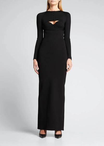 Shop Brandon Maxwell Knit Bustier Dress W/ Removable Shrug In Black
