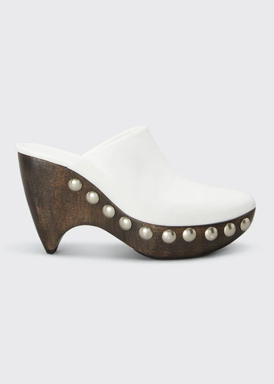 Shop Alaïa Le Sabot Wooden-heel Leather Wedge Clogs In 020 Blanc Casse