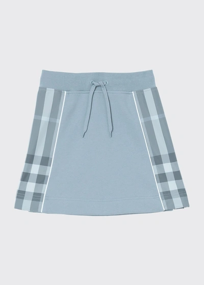 Shop Burberry Girl's Milly Check-insert Skirt In Shale Blue