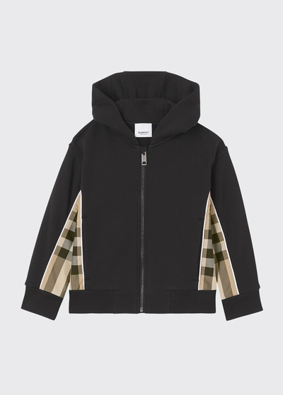 Shop Burberry Boy's Graham Check-insert Hoodie Jacket In Black