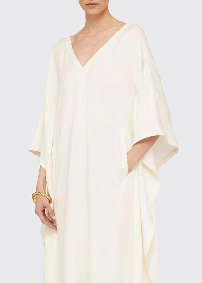 Shop Agnona Open-knit Back Kaftan Dress In Bianco