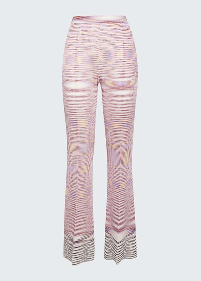 Shop Missoni Space-dye Flared Knit Pants In Lilac/white/black