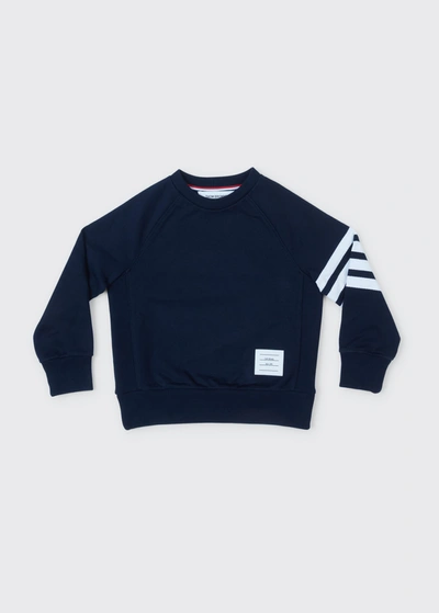 Shop Thom Browne Kid's Striped Cotton Sweater In Navy