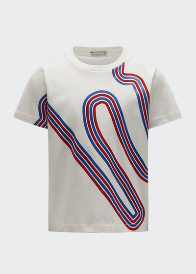 Shop Moncler Girl's Short-sleeve Squiggle-print T-shirt In White