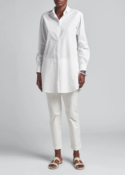 Giorgio Armani Poplin Tunic Shirt In Solid White
