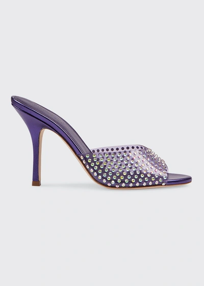 Shop Paris Texas Holly Penelope Crystal Mule Sandals In Iridescent Purple