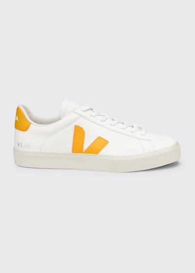 Shop Veja Campo Bicolor Leather Low-top Sneakers In Extra White Ouro