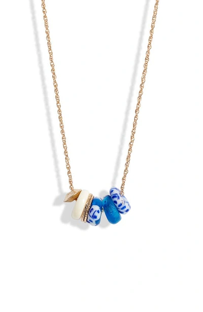Shop Akola Dainty Glass & Bone Necklace In Blue Multi