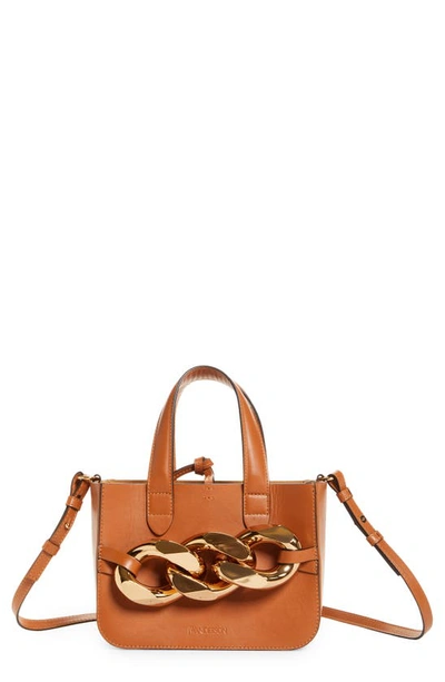 Shop Jw Anderson Chain Link Detail Mini Leather Tote In Pecan