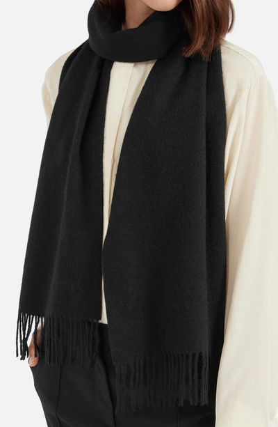 Shop Mulberry Embroidered Logo Lambswool Scarf In A100 Black