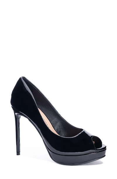 Shop Chinese Laundry Huxley Peep Toe Platform Pump In Black Patent