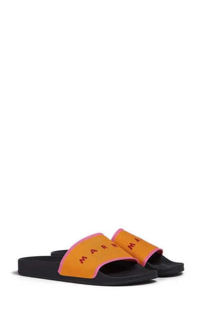 Shop Marni Logo Slide Sandal In Light Orange