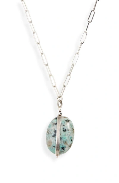 Shop Isabel Marant Stone Pendant Necklace In Aqua / Silver
