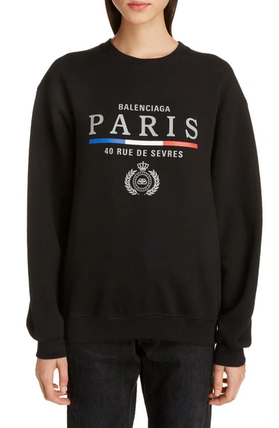 Shop Balenciaga Paris Flag Print Sweatshirt In Black