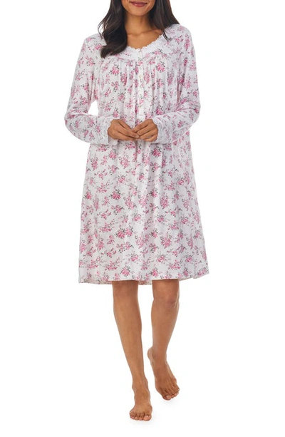 Eileen West Long Sleeve Jersey Nightgown In Antique Floral