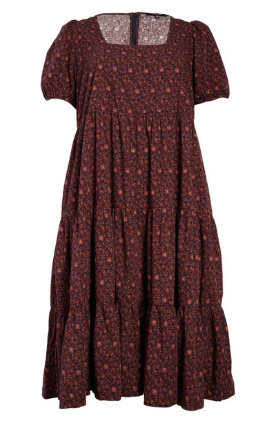 Shop Madewell Aidy Square-neck Tiered Midi Dress In Orchard Floral Warm Violet