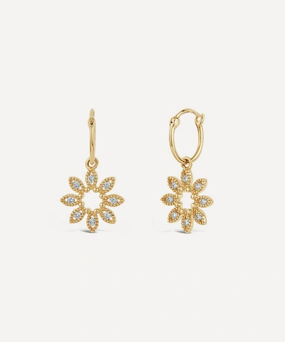 Shop Dinny Hall 14ct Gold Diamond Jasmine Flower Drop Hoop Earrings