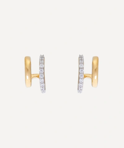 Shop Missoma 18ct Gold Plated Vermeil Silver Cubic Zirconia Classic Double Huggie Hoop Earrings
