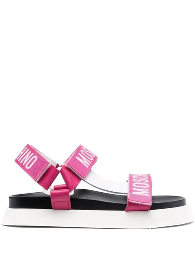 Moschino White & Pink Logo Sandals In Pink