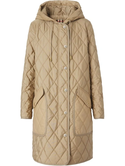 Shop Burberry Diamond-quilted Hooded Coat In Neutrals
