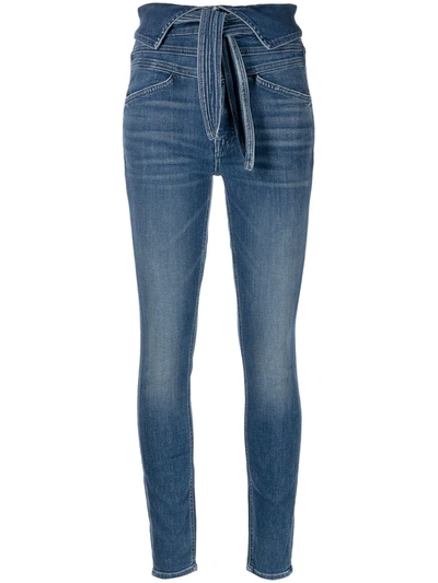 Mother The Triple Stack Tie-waist Skinny Jeans In Blue