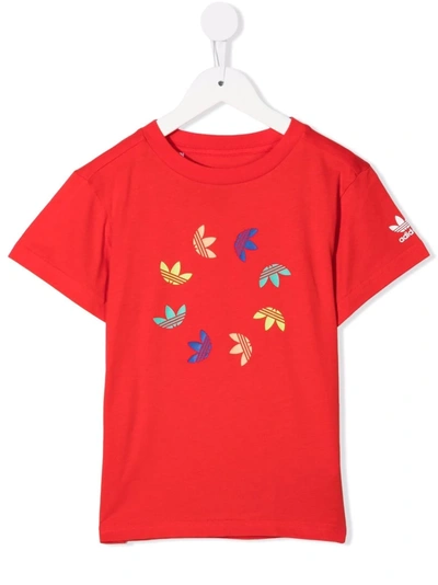 Shop Adidas Originals Trefoil-print Short-sleeve T-shirt In Red