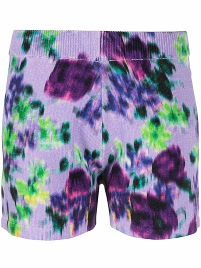Shop Kenzo Knitted Floral-print Shorts In Purple