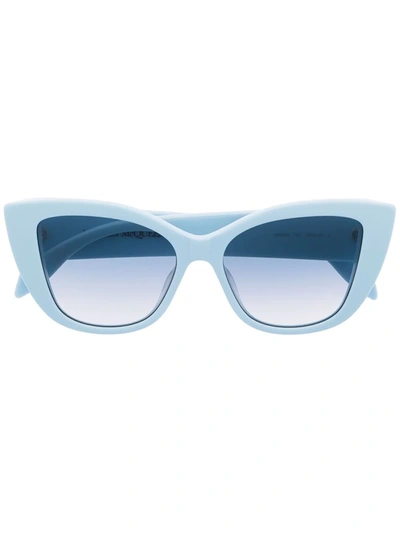 Shop Alexander Mcqueen Cat-eye Logo Sunglasses In Blue
