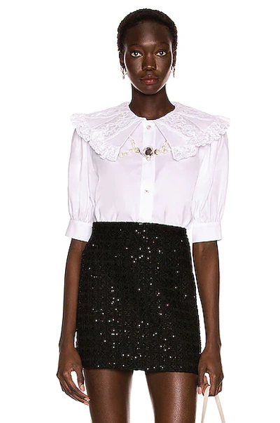 Shop Alessandra Rich Cotton Poplin Lace Collar Blouse In White