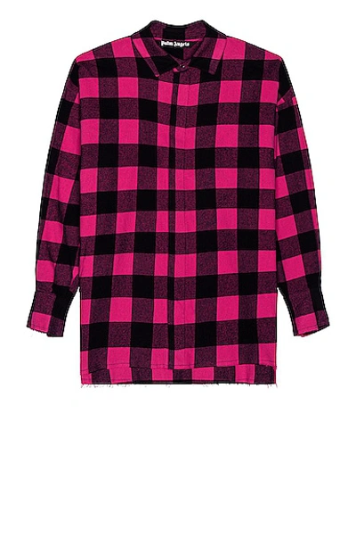 Shop Palm Angels Curved Logo Flannel Overshirt In Fuchsia