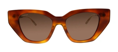 Shop Gucci Gg0641s 003 Cat Eye Sunglasses In Brown