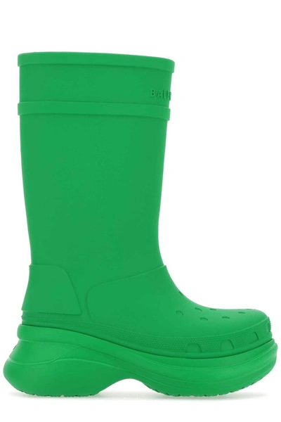 Shop Balenciaga X Crocs Logo Debossed Boots In Green