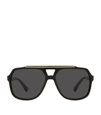 Shop Dolce & Gabbana Square Pilot Sunglasses In Black