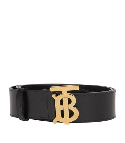 Shop Burberry Leather Tb Monogram Belt In Black