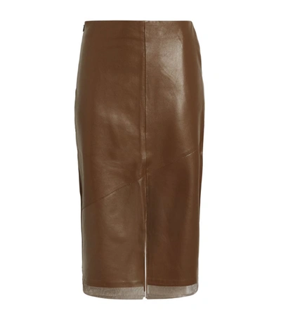 Shop Aeron Leather Renfrow Midi Skirt In Beige
